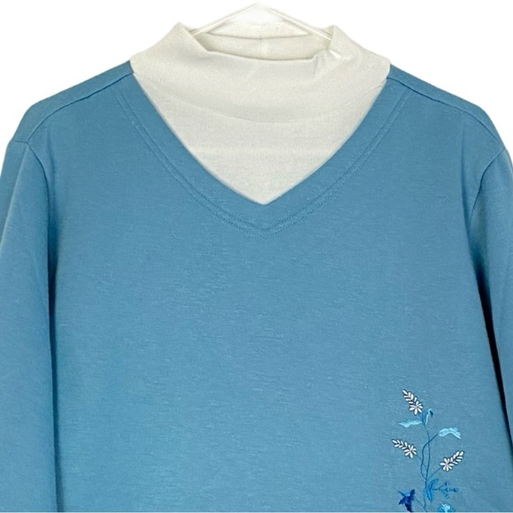 Vintage 90s Mockneck Sweatshirt Pullover Womens Size Large Blue Embroidered - Picture 3 of 10